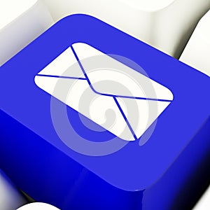 Envelope Computer Key In Blue For Emailing Or Contacting