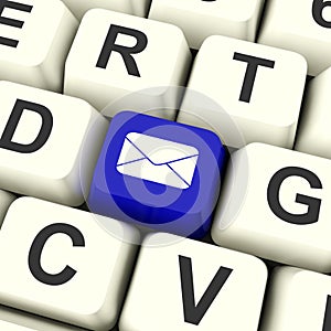 Envelope Computer Key In Blue For Emailing Or Contacting People