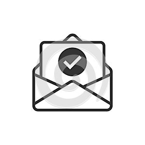 Envelope with confirmed document icon in flat style. Verify vector illustration on white isolated background. Receive business