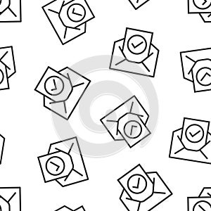 Envelope with confirmed document icon in flat style. Verify vector illustration on white isolated background. Receive seamless