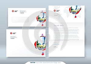 Envelope DL, C5, Letterhead. Corporate business template for envelope and letter. Layout with modern colored spots