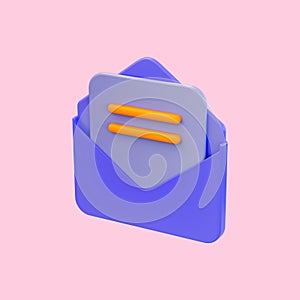 Envelope document icon 3d render concept for open letter Gmail email photo