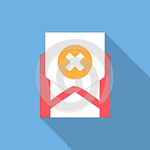 Envelope with document and round orange cross icon. Vector illusrtation photo