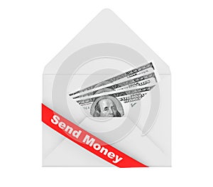 Envelope with Dollars Billls and Send Money Sign