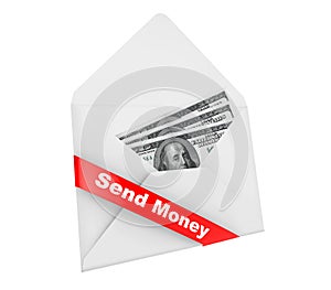 Envelope with Dollars Billls and Send Money Sign