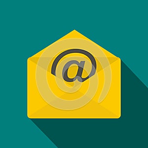 Envelope with e mail sign icon, flat style