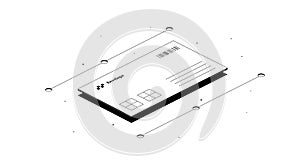 Envelope. Email icon. Black and white isometric 3d illustration isolated on white background. Vector design