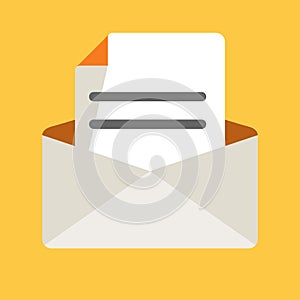 Envelope email icon, flat design vector illustration receiving and open file from email