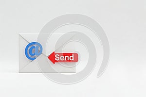 Envelope with email icon and send button. Space for text. photo