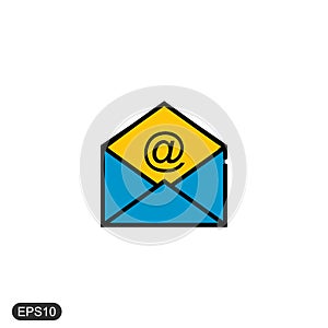 Envelope and email icon with white background.