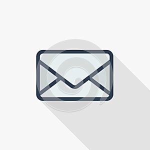 Envelope, email letter, mail thin line flat color icon. Linear vector symbol. Colorful long shadow design.