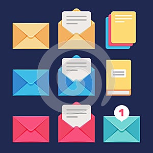 Envelope, email and letter vector icons. Postal correspondence and mms symbols photo