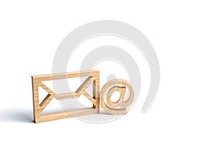 Envelope and email symbol on a white background. Concept email address. Internet technologies and contacts for communication.