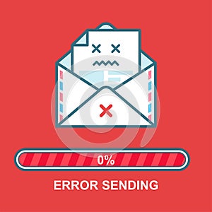 Envelope emoji. Flat illustration email drunk character design with progress bar. Process of email sending. Text message