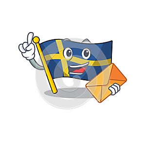 With envelope flag sweden isolated in the cartoon