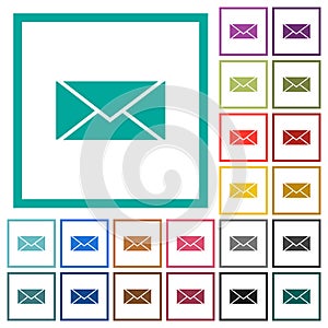 Envelope flat color icons with quadrant frames