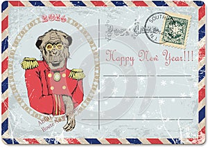 Envelope.hand drawing of monkey.happy new year