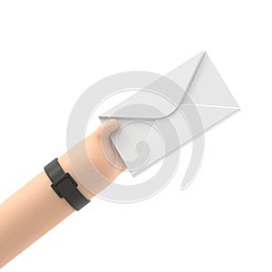 Envelope holding in the hand. Email message concept, sending. Postman gives a letter. Delivery of messages.