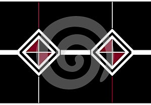 Envelope icon: black and white diamonds with black and dark red triangles