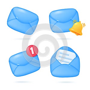 Envelope icon. Email notifications to receive news and online documents. 3D Vector Illustration