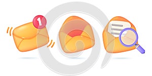 Envelope icon. Email notifications to receive news and online documents. 3D Vector Illustration