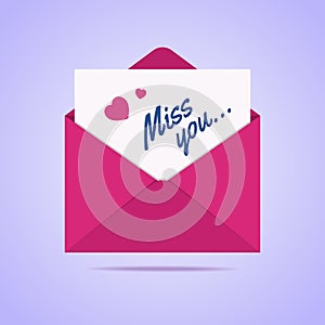 Envelope icon with miss you letter.