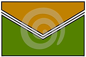 Envelope icon: pea soup green and dijon yellow with black and white gum fold and white borders