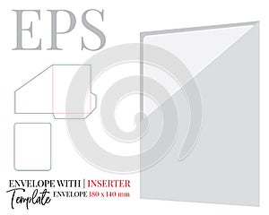 Envelope with inserter, die cut template
