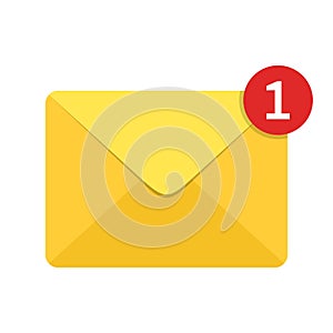 Envelope letter with counter notification isolated on white background. Mail icon.