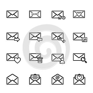 Envelope letter and e-mail vector icon set. Electronics and computer concept. Sign and symbol theme. illustration vector
