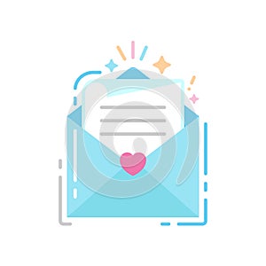 Envelope with letter flat color icon. Wedding invitation concept.