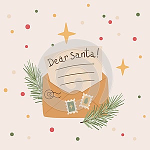 Envelope with a letter to Santa. Vector cartoon illustration