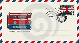 Envelope with London doubledecker and flag of uk