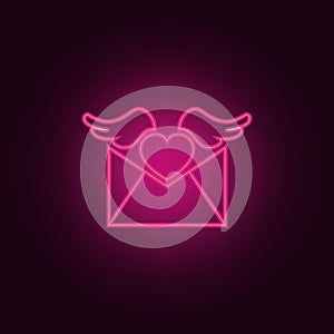 envelope with love letter icon. Elements of Valentine in neon style icons. Simple icon for websites, web design, mobile app, info