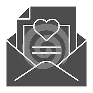 Envelope with love letter solid icon. Romantic letter vector illustration isolated on white. Mail with heart glyph style