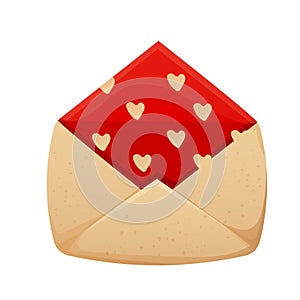 Envelope, love letter with wax seal heart shape rope in cartoon style isolated on white background.