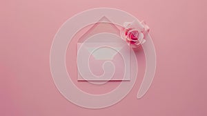 Envelope of Love: Pink Rose Blossom on Soft Pink