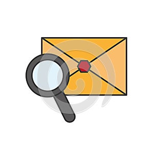 Envelope with magnifier. Vector