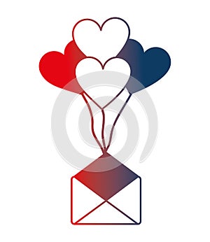 Envelope mail with balloons air in heart shape