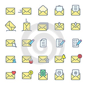 Envelope Mail icon set. Vector isolated colored symbol collection in flat style. Web graphics resources