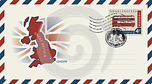Envelope with map and flag of Great Britain
