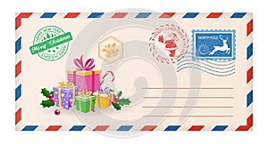 Envelope Merry Christmas and New Year. Vector illustration