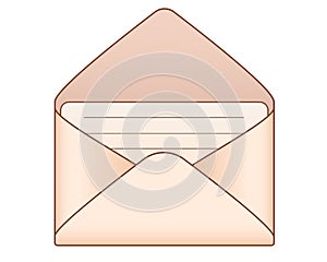 The envelope. An open envelope with a letter inside made of aged yellowish paper - vector full color picture. Open envelope with a