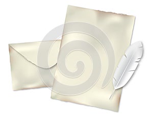 Envelope, paper and pen