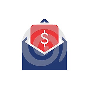 Envelope with Payment Bill Silhouette Icon. Dollar Bill Pictogram. Financial Reward, Payment and Transfer Icon. Opened