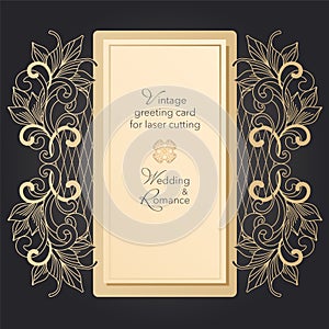 Envelope and postcard, template for laser cutting. Wedding and holiday design. Vector clipart.