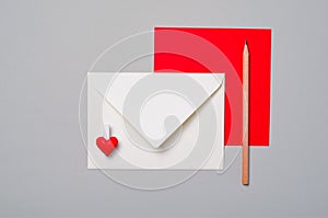 Envelope and Red Heart, Love Letter, Valentine`s Day Concept, Top View