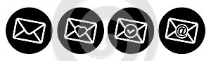 Envelope round buttons. Heart, mail, newsletter and check icon. Vector illustration