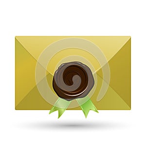 Envelope with seal and green ribbons