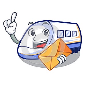 With envelope shinkansen train transportation in shape characters